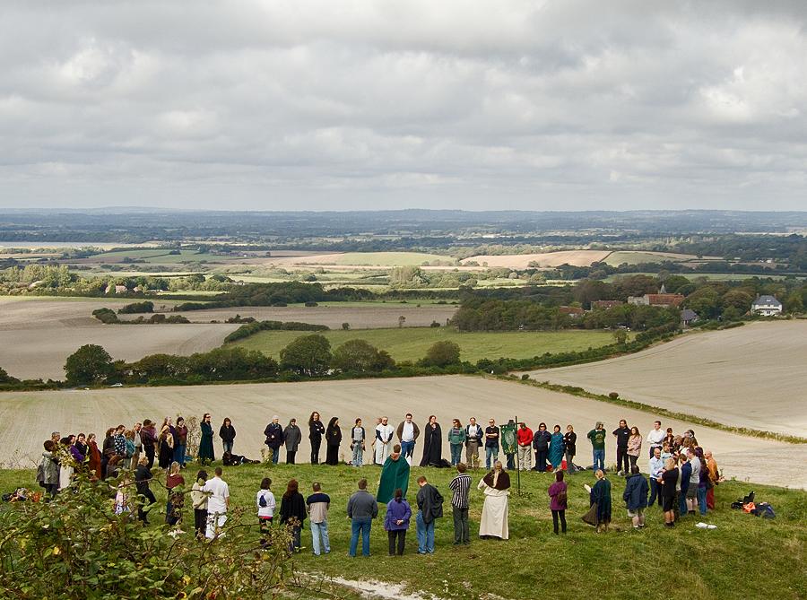 Soaring Cattle CUUPS community members gathered outdoors at an Autumn Equinox celebration